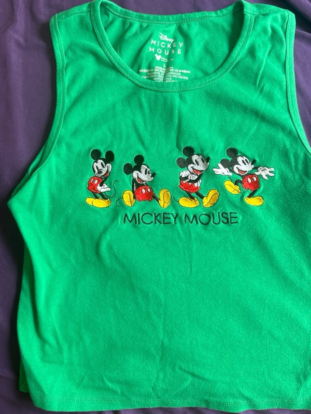 Disney Mickey Mouse Green Embroidered Tank Top Size L